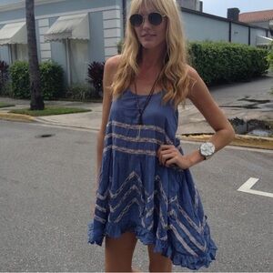 Free People Blue Sleeveless Dress with Lace Accents